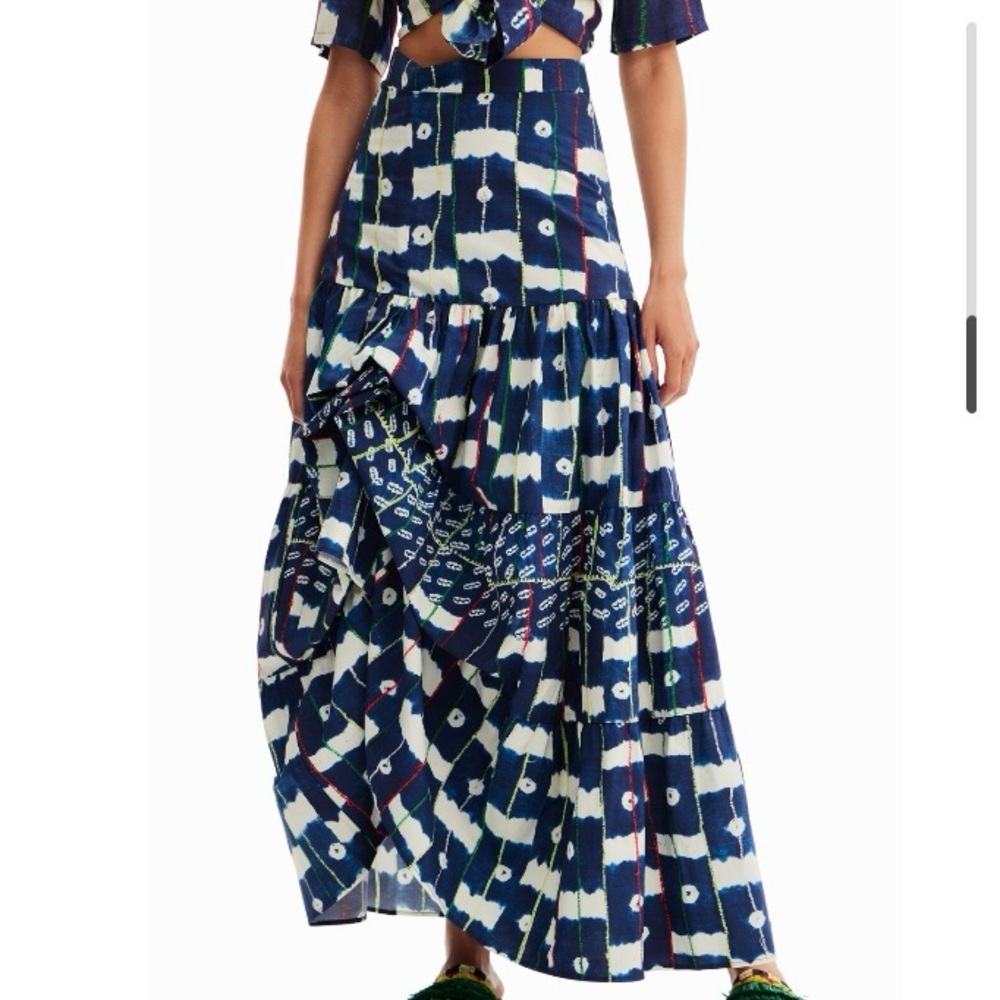 Desigual Stella Jean Skirt Size Large Multi Positional Maxi Tiered NWT